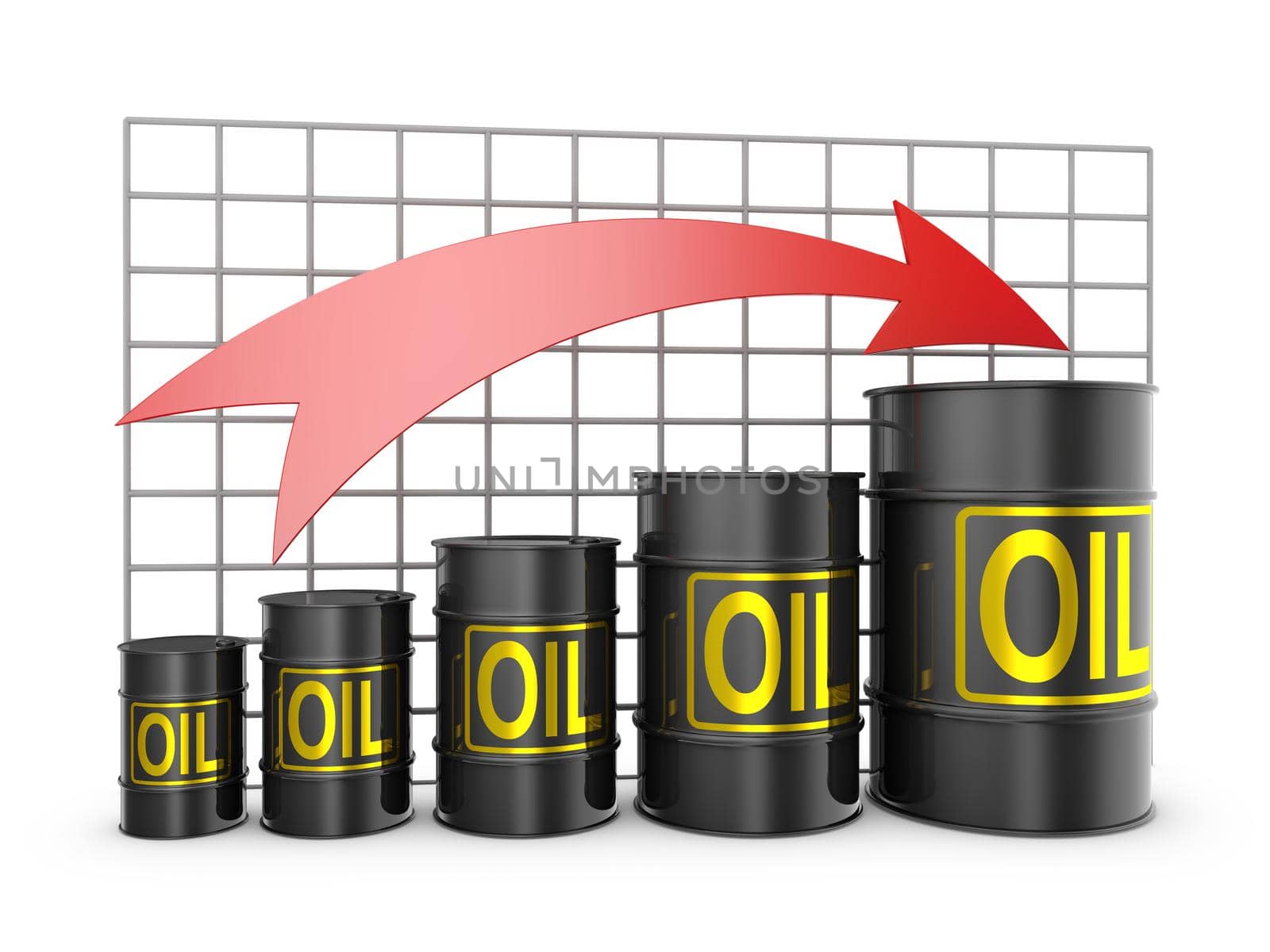 barrels of oil, and the arrow is pointing up