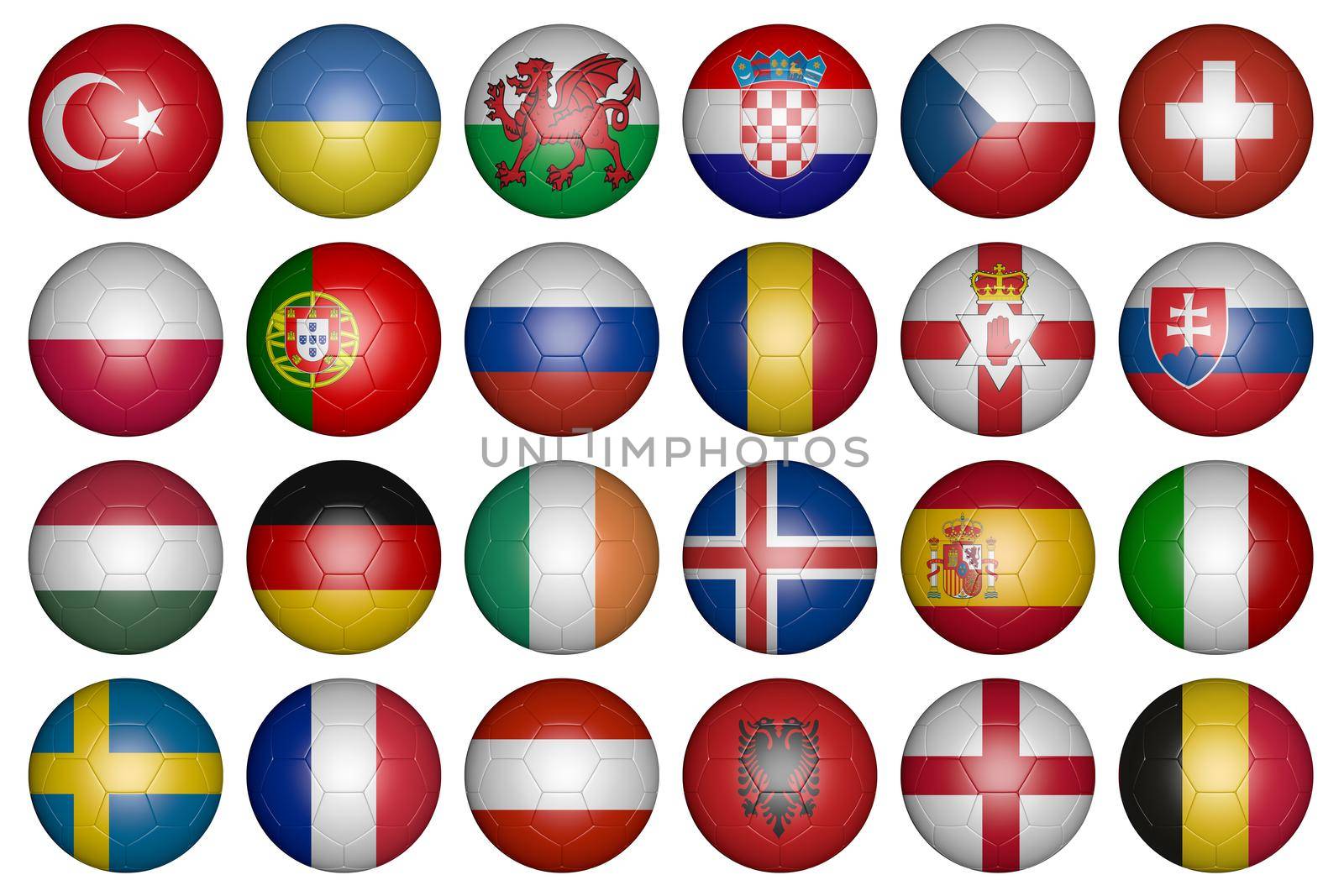 balls with flags of the countries of the European Championship