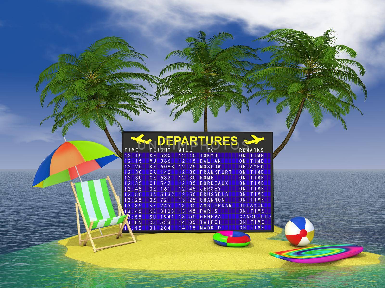 departure board aircraft on a tropical island