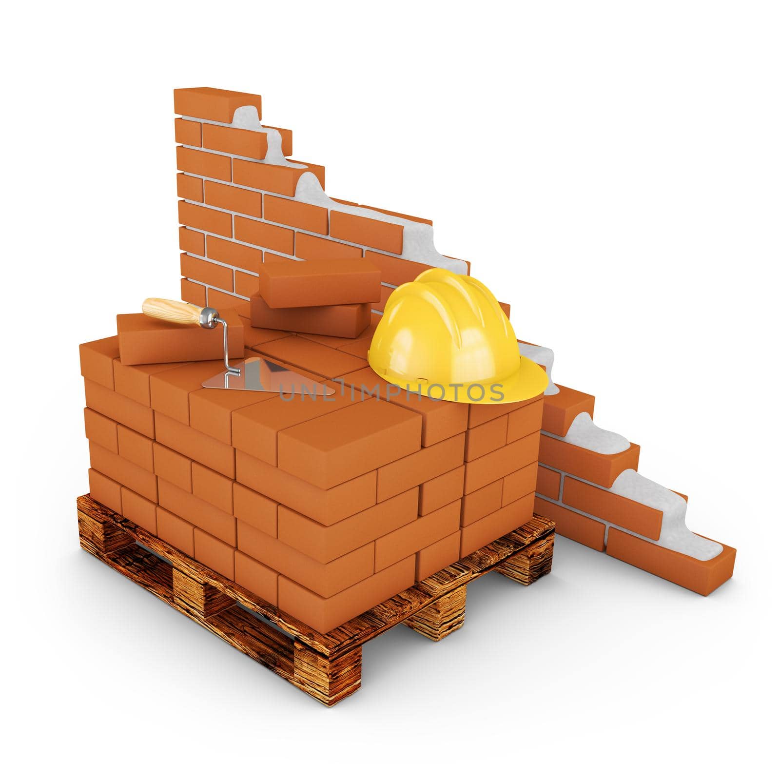 the brick wall and varied construction tools
