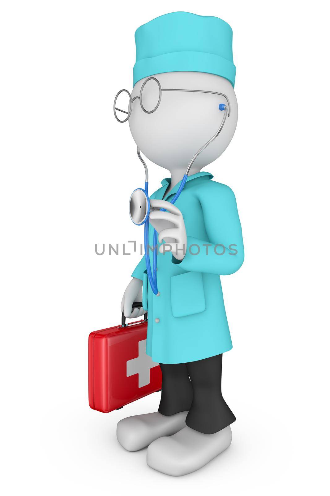 cartoon doctor with a stethoscope and a red suitcase