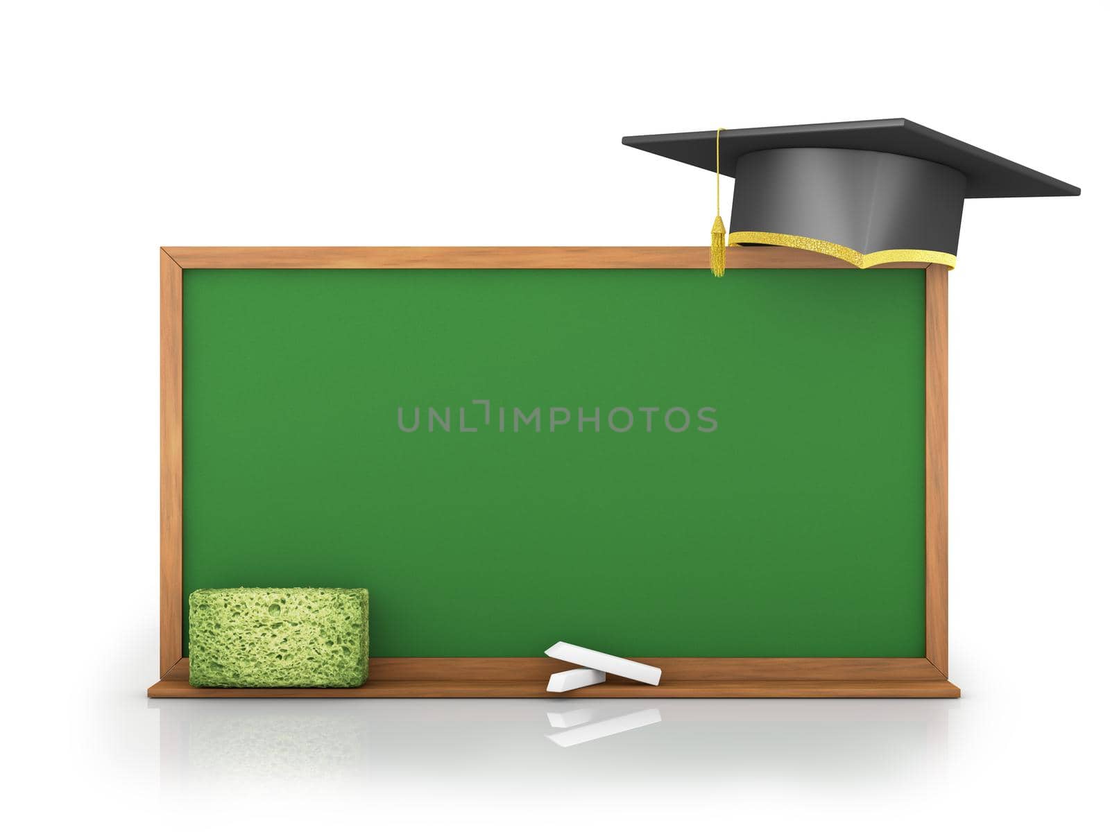 chalk board and graduate cap on a white background