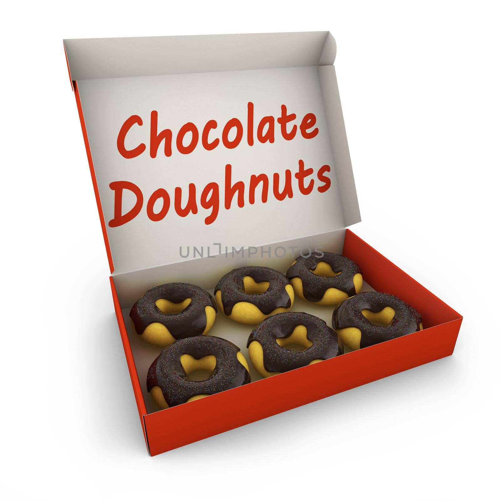 six chocolate donuts sprinkled with glaze in the box