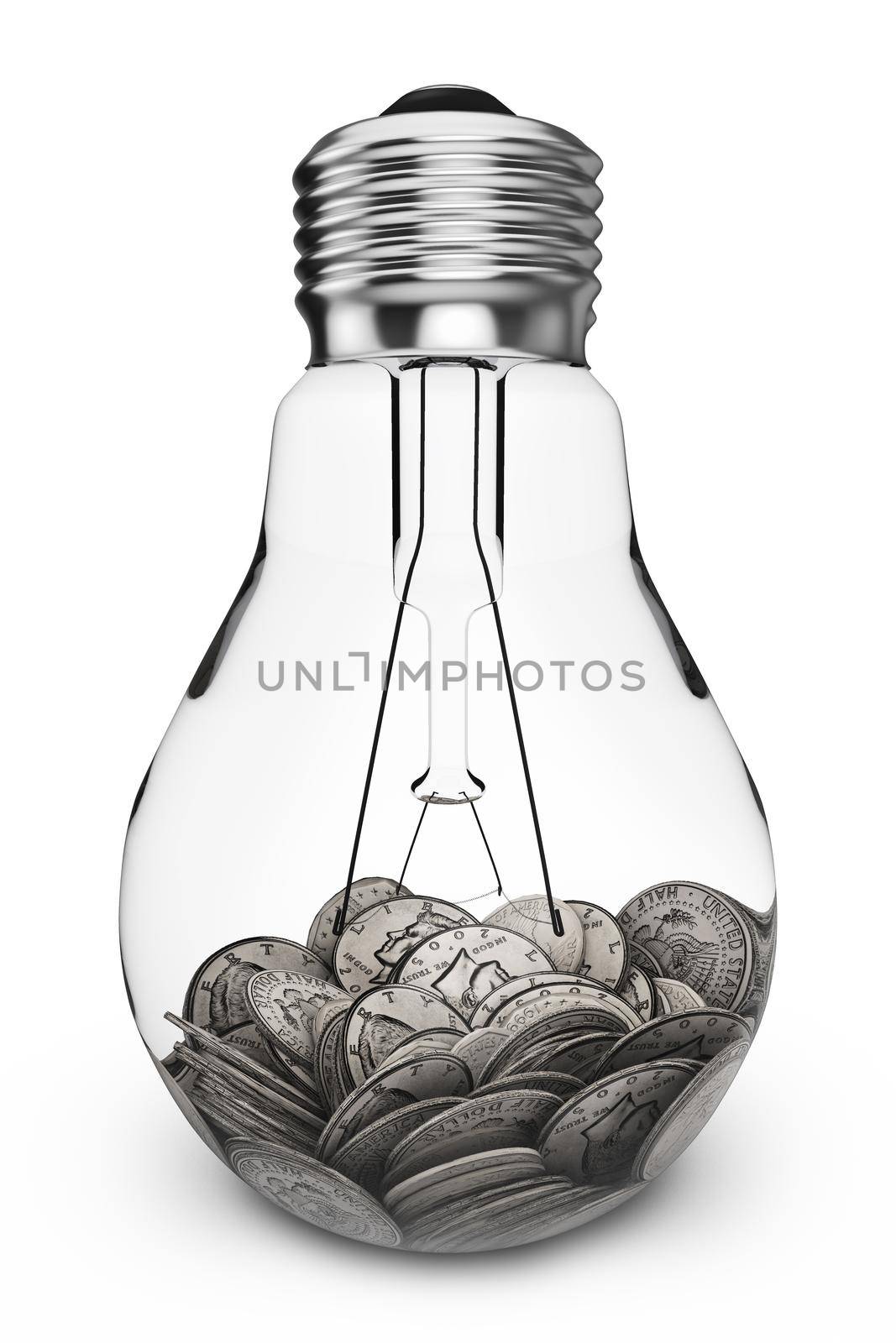 coins inside a the filament lamp bulb
