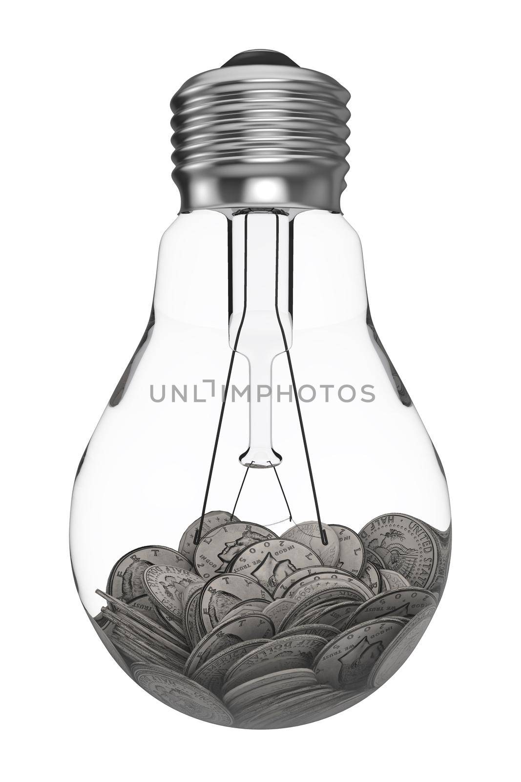 coins inside a the filament lamp bulb