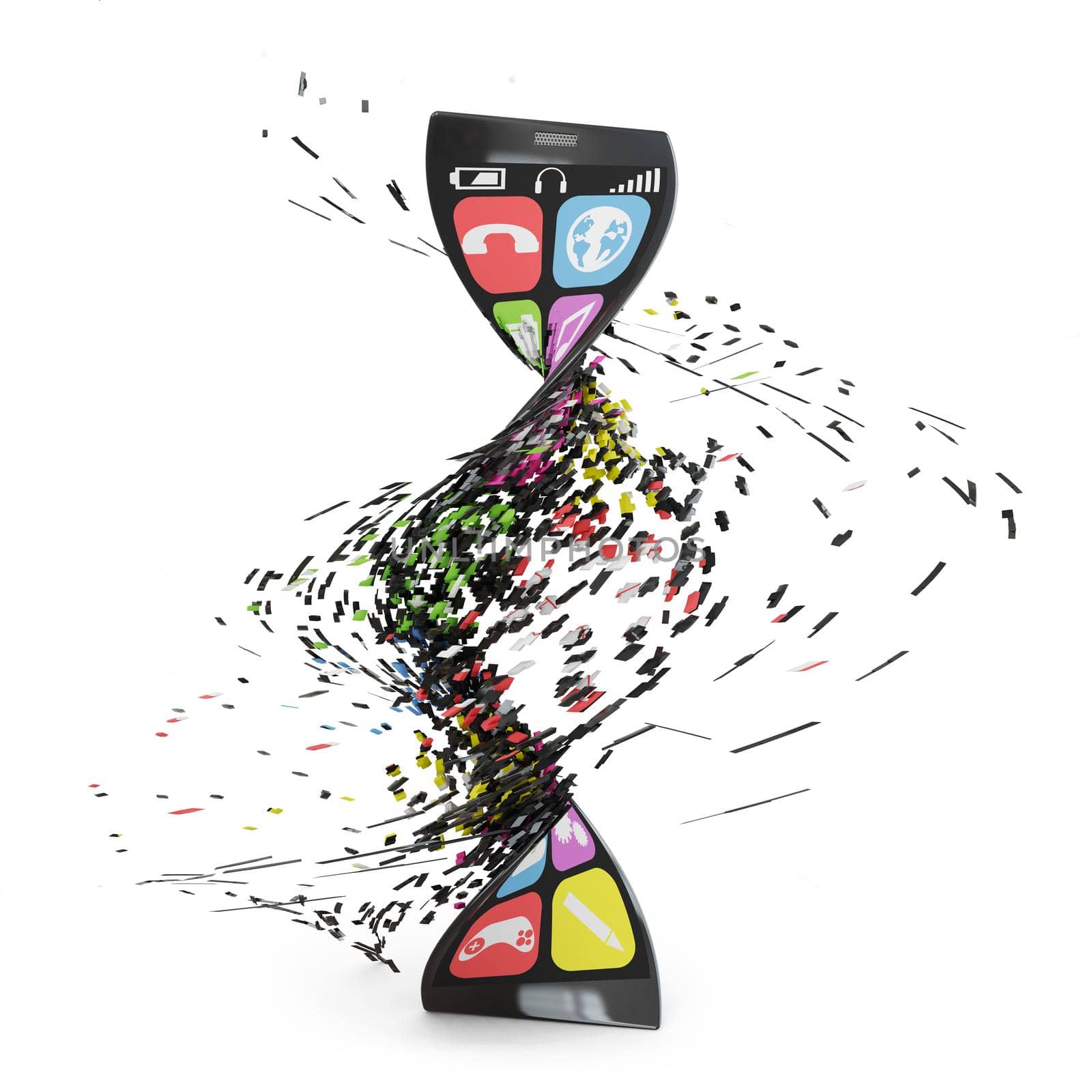 modern flexible touchscreen smartphone which is torn by twisting