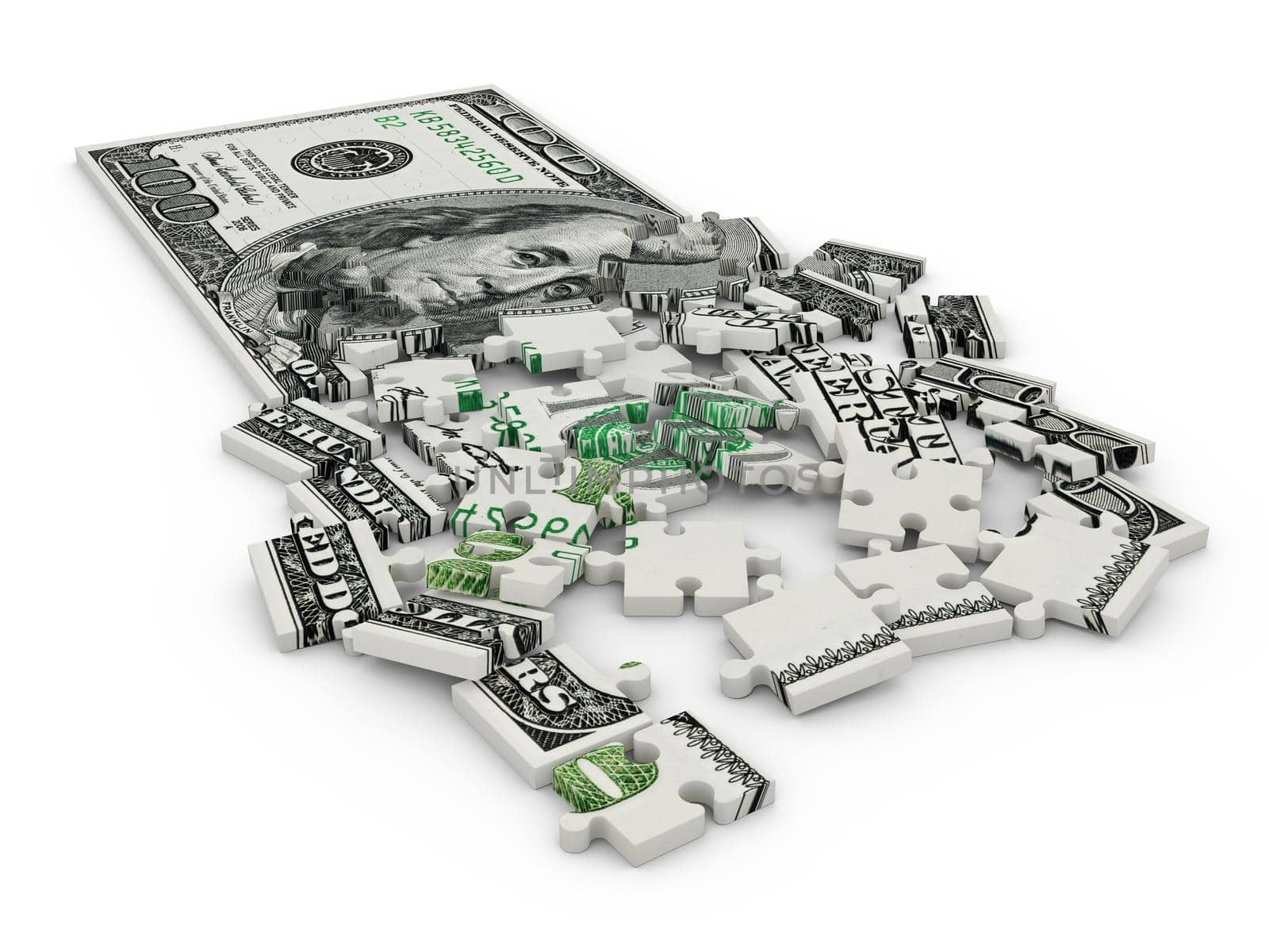 puzzle with a picture of a dollar bill on a white background
