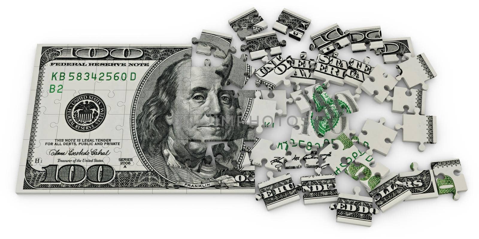puzzle with a picture of a dollar bill on a white background