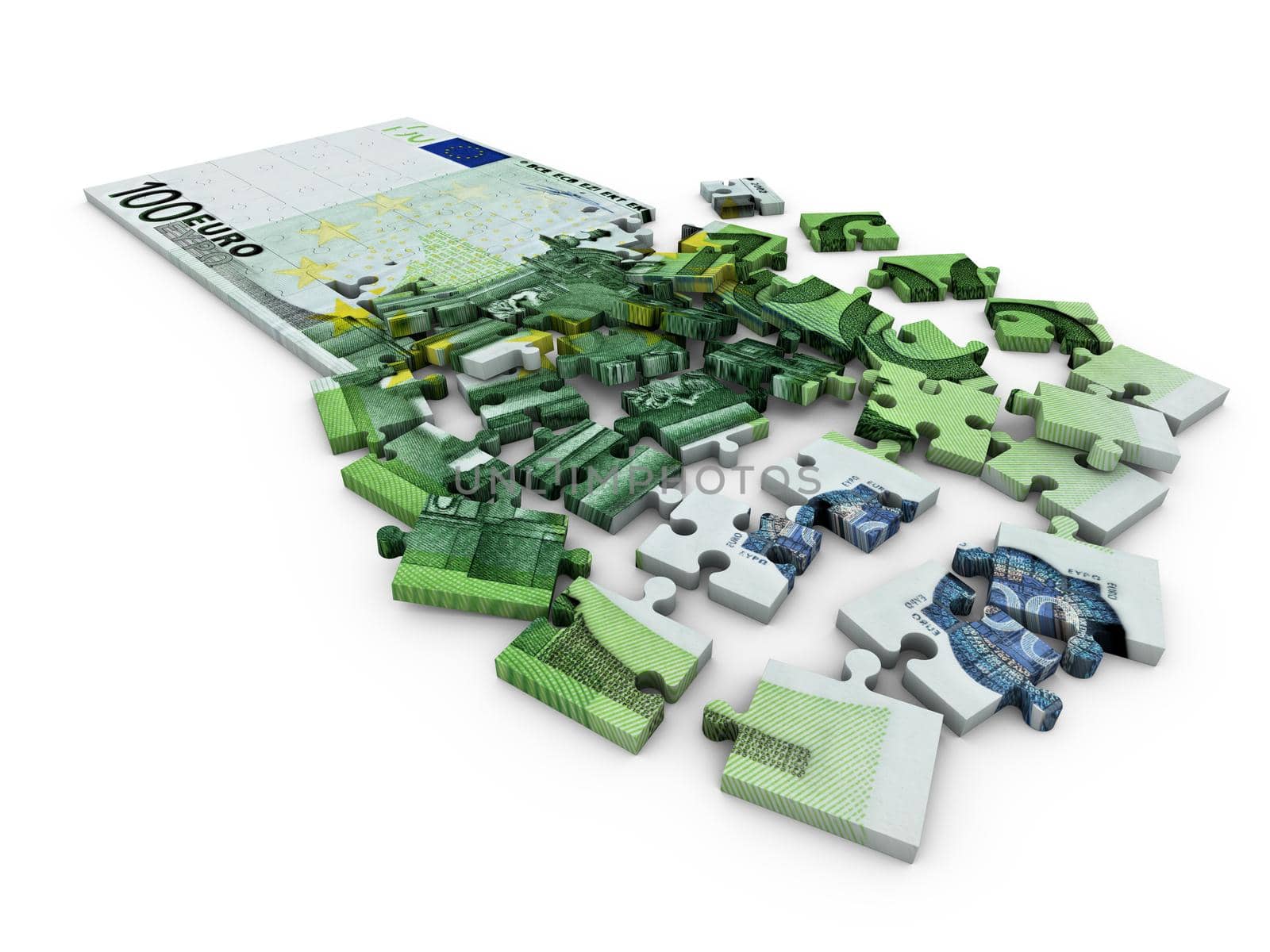 puzzle with the image of euro banknotes on a white background