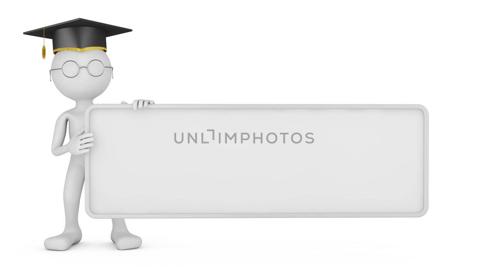 faceless man with a signboard on a white background