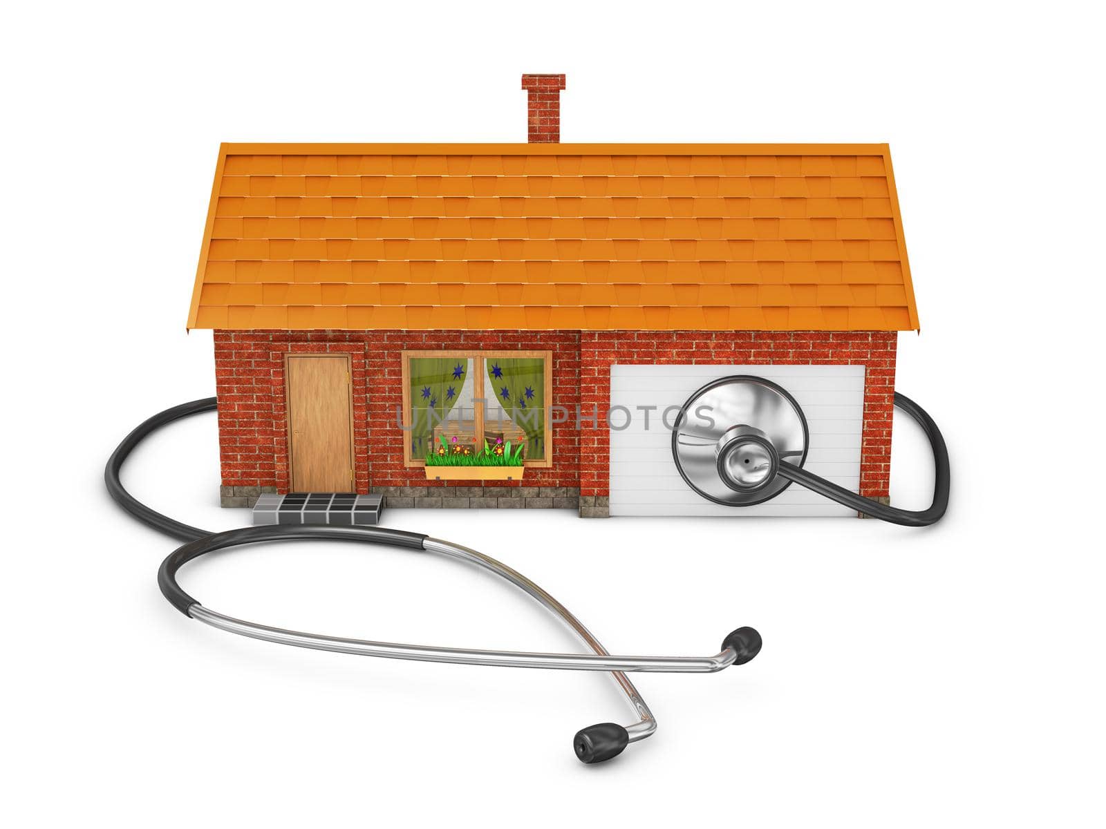 House and stethoscope on a white background.