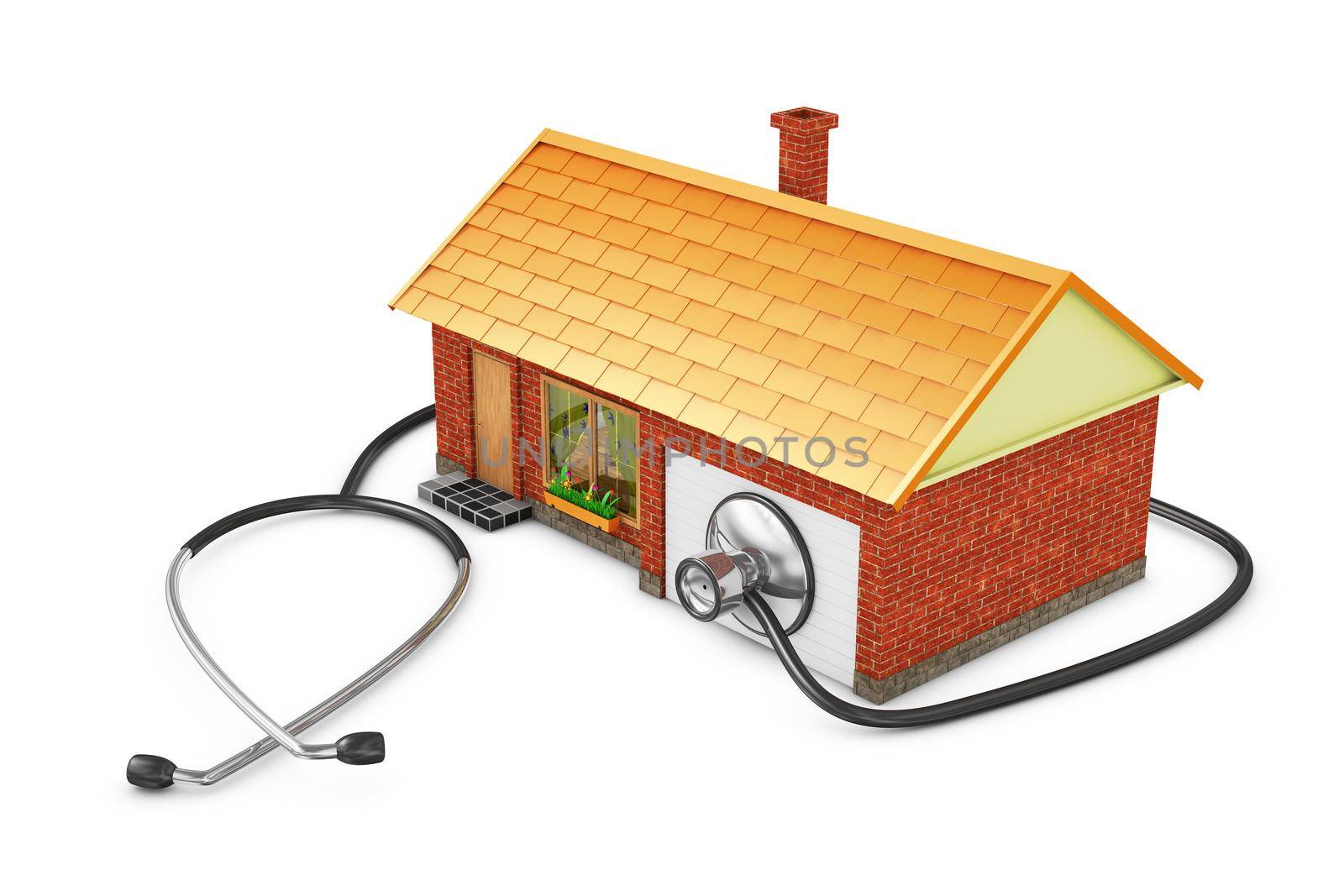 House and stethoscope on a white background.