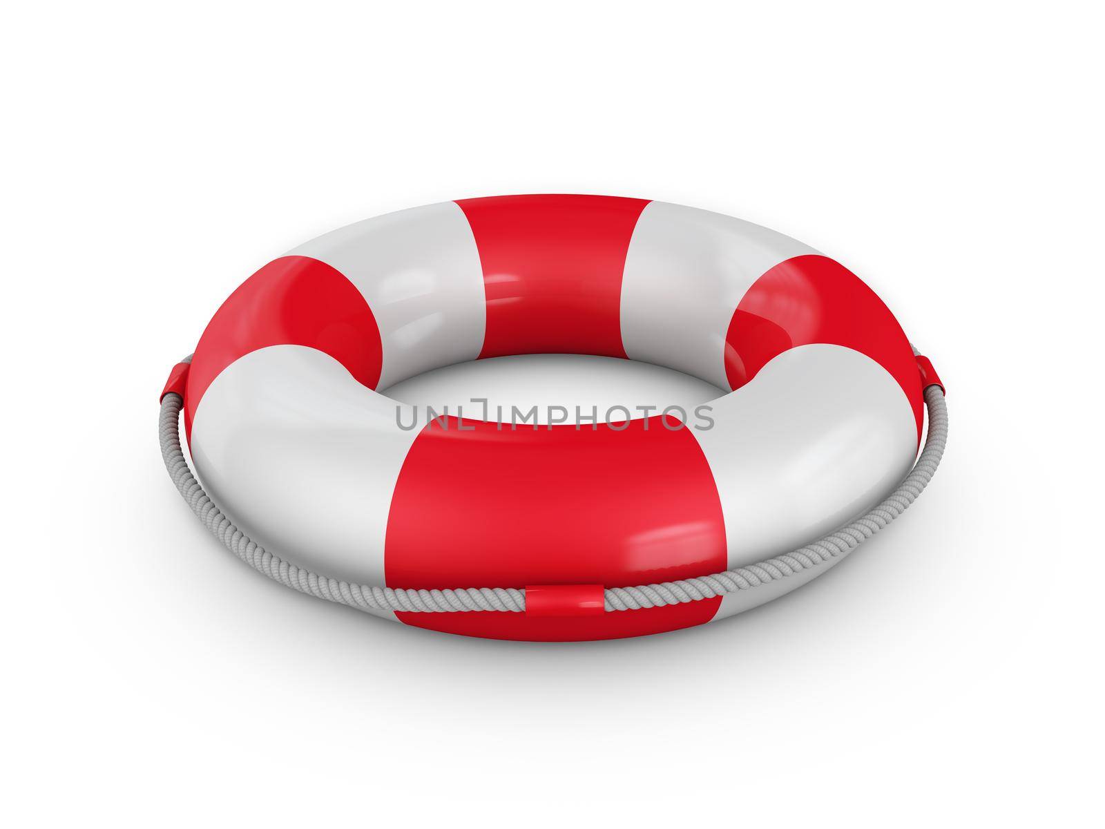 lifebuoy with rope on a white background, 3d render