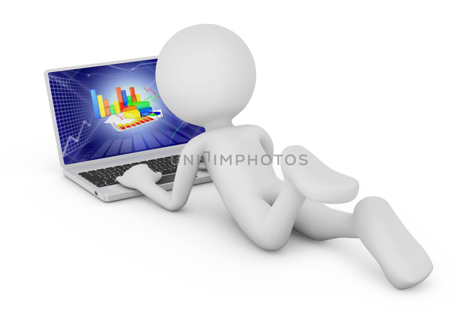 man with laptop on white background 3d render