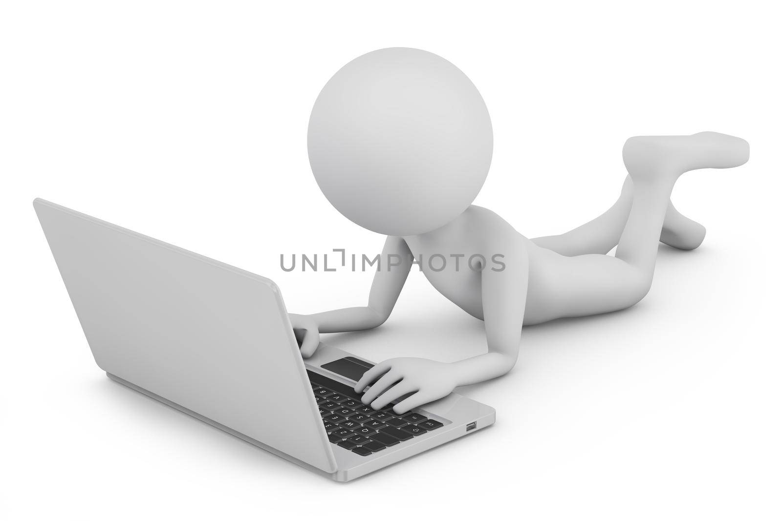 man with laptop on white background 3d render