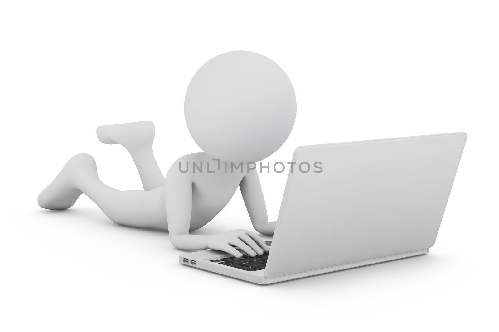 man with laptop on white background 3d render