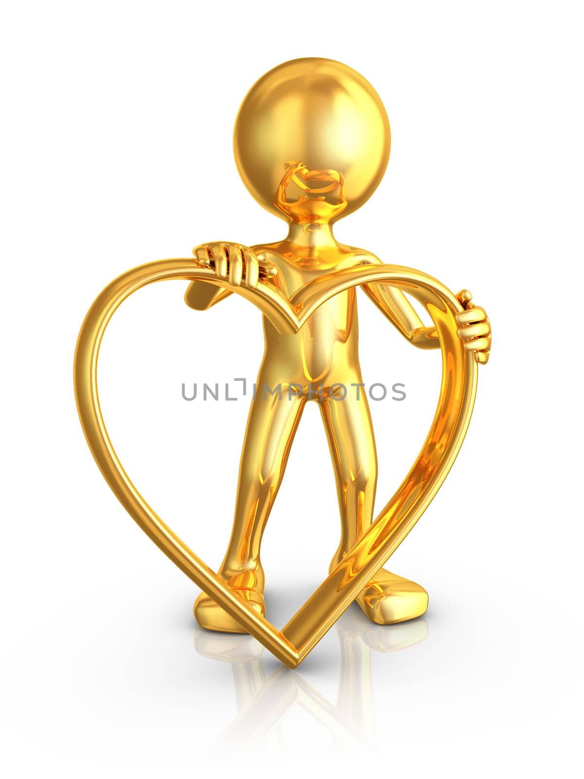 gold man with a heart of gold on a white background