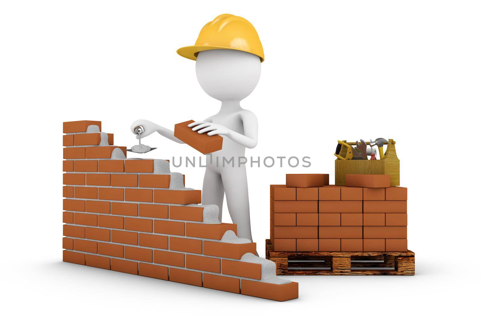 a man with a trowel building a brick wall