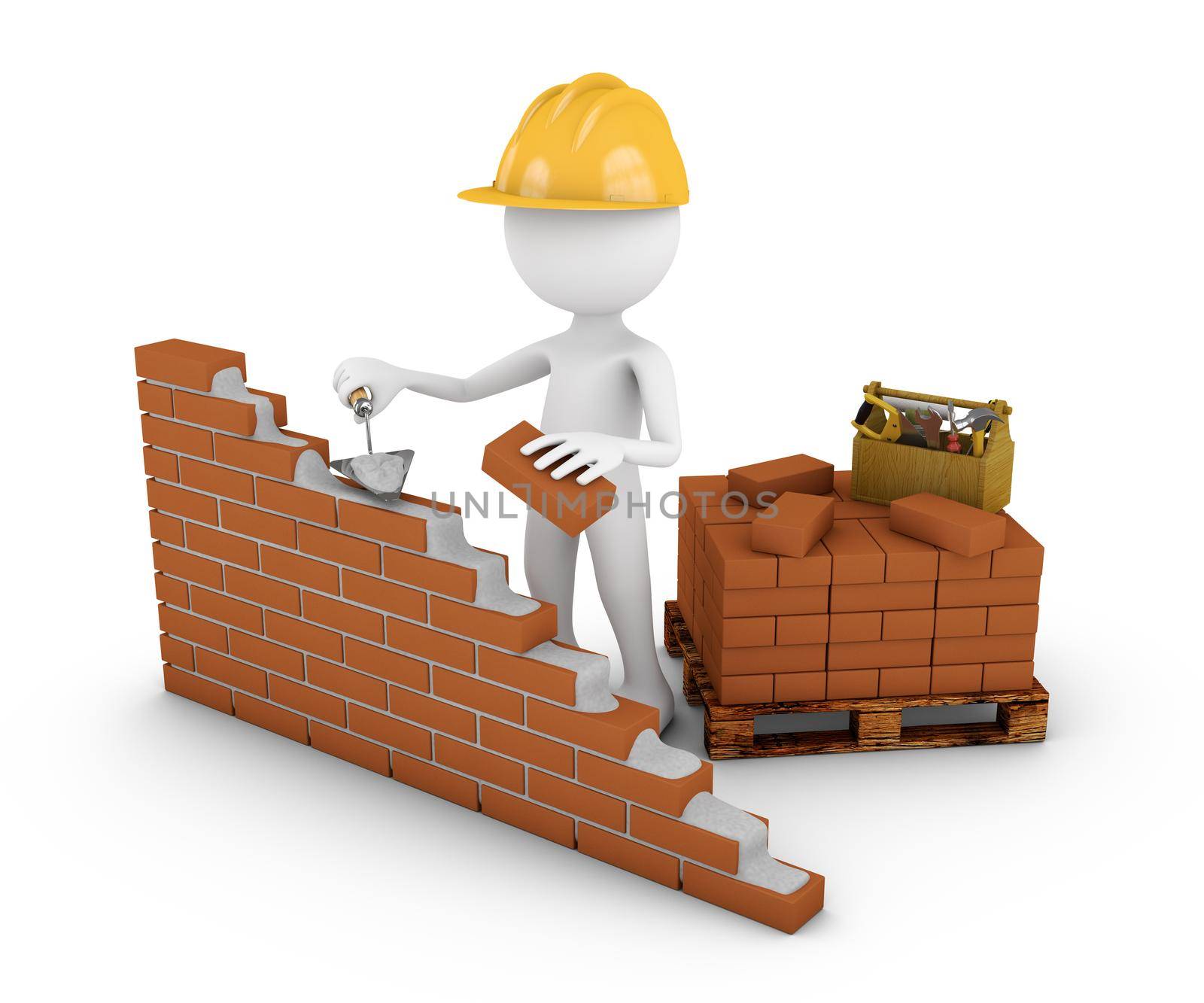 a man with a trowel building a brick wall