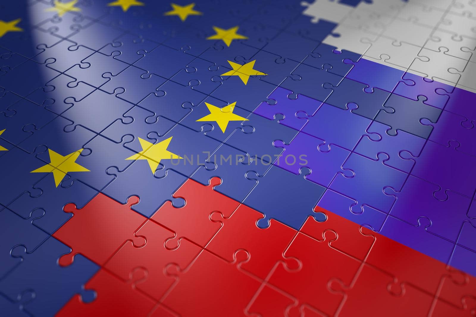 puzzles in the form of flags of Russia and the European Union