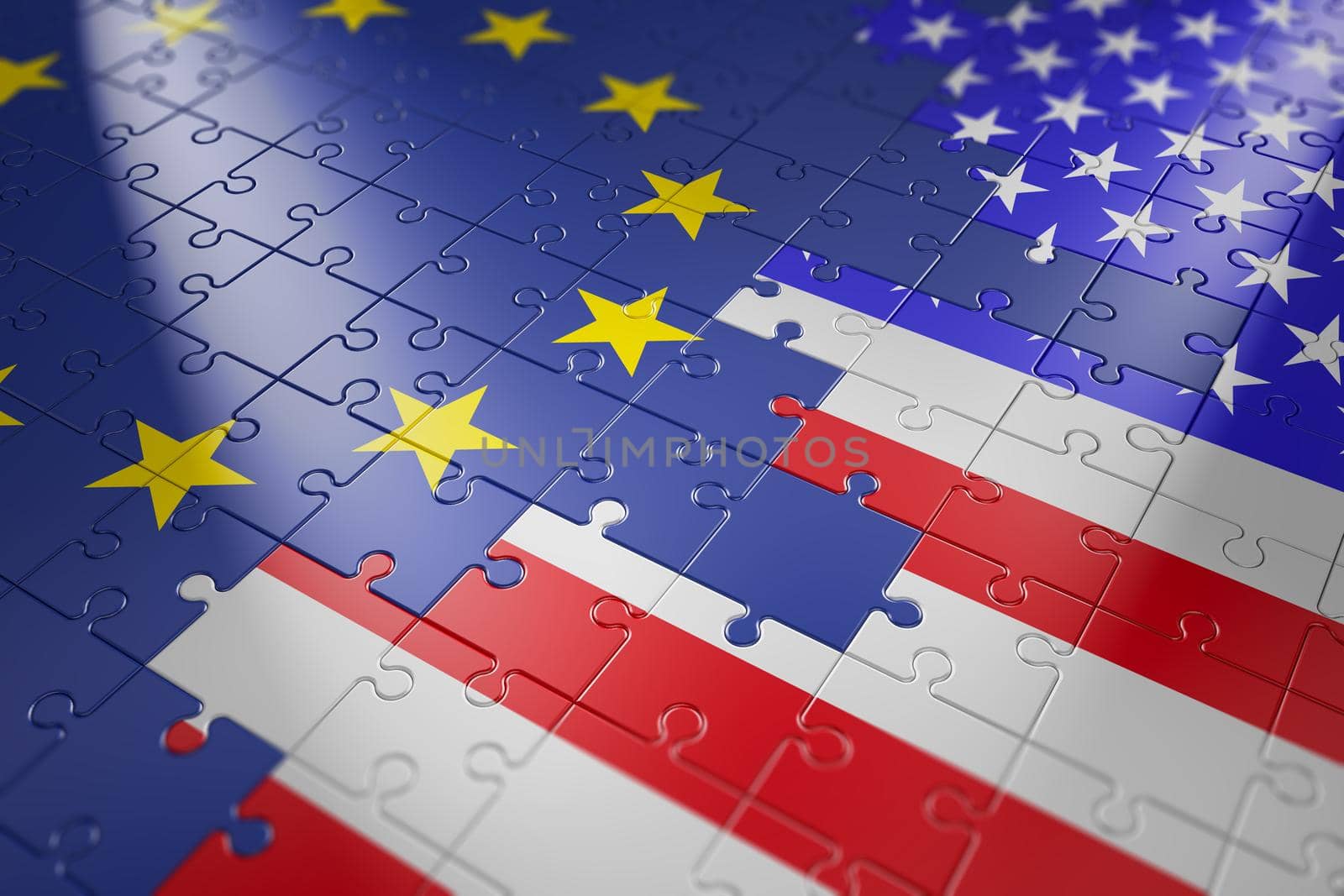 puzzles in the form of flags of the European Union and the United States