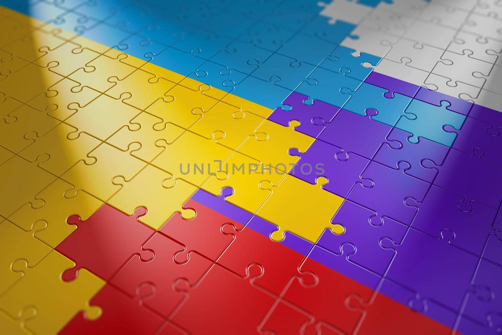 puzzles in the form of flags of Ukraine and the Russia