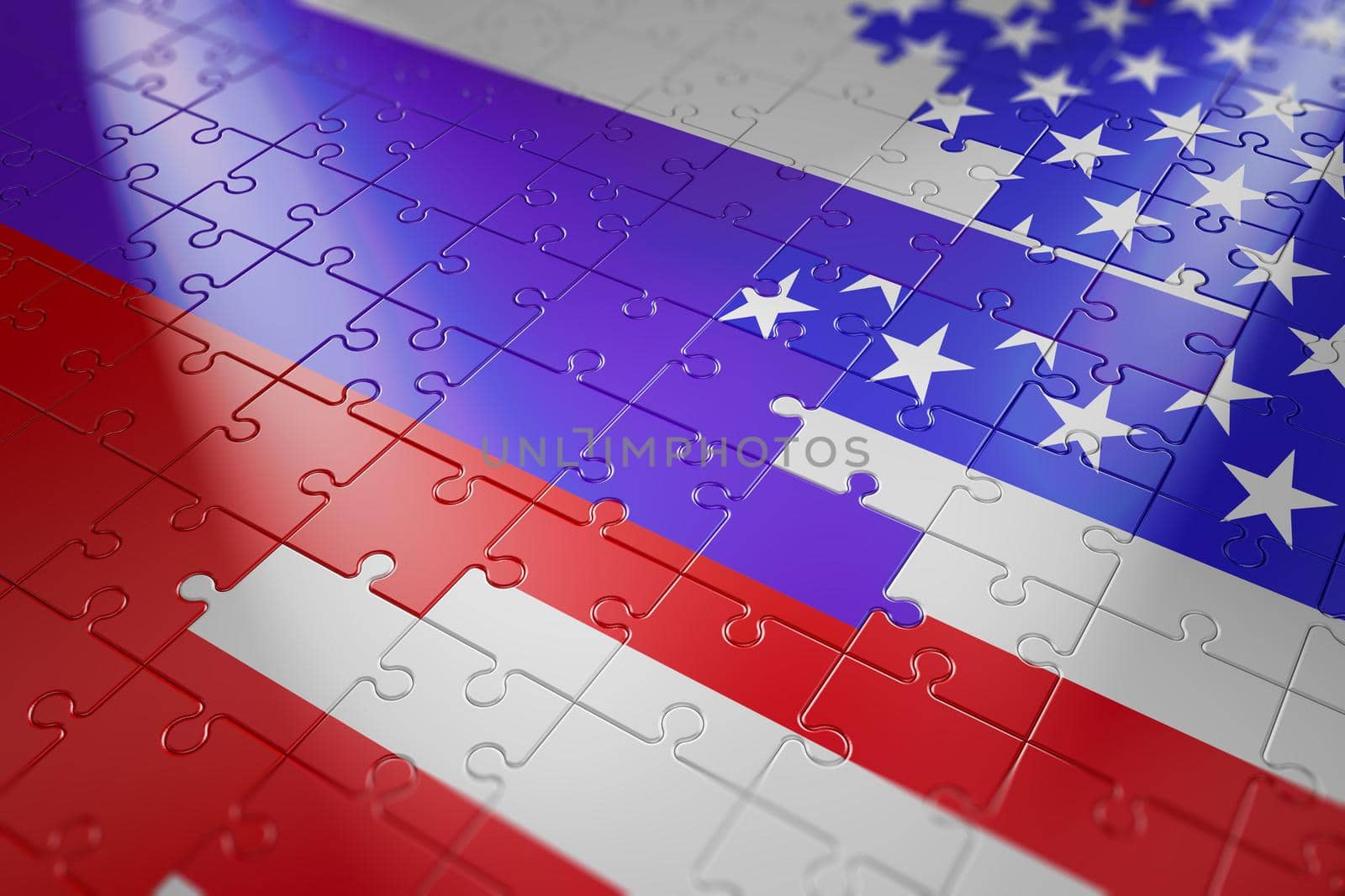 puzzles in the form of flags of Russia and USA