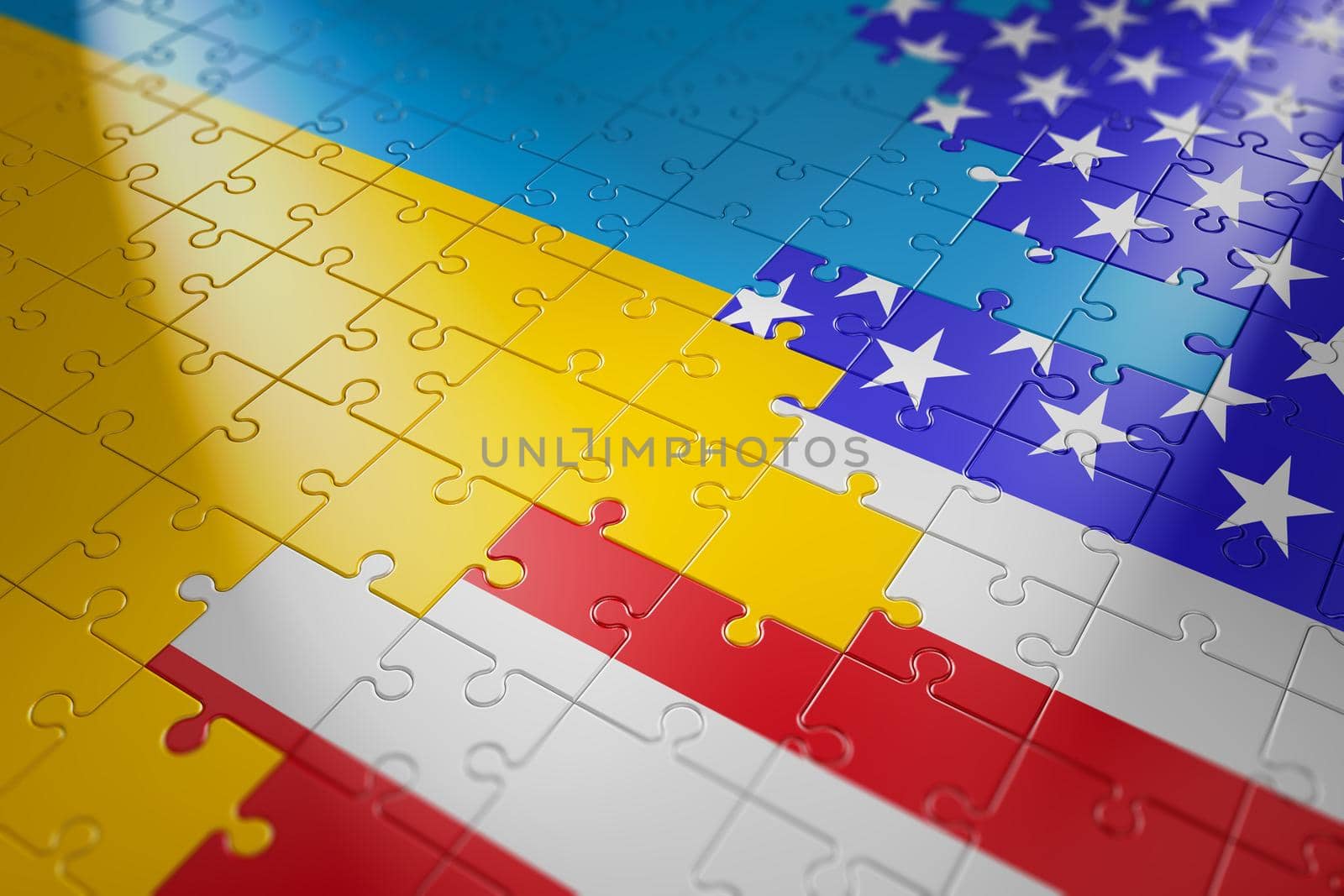 puzzles in the form of flags of Ukraine and the USA