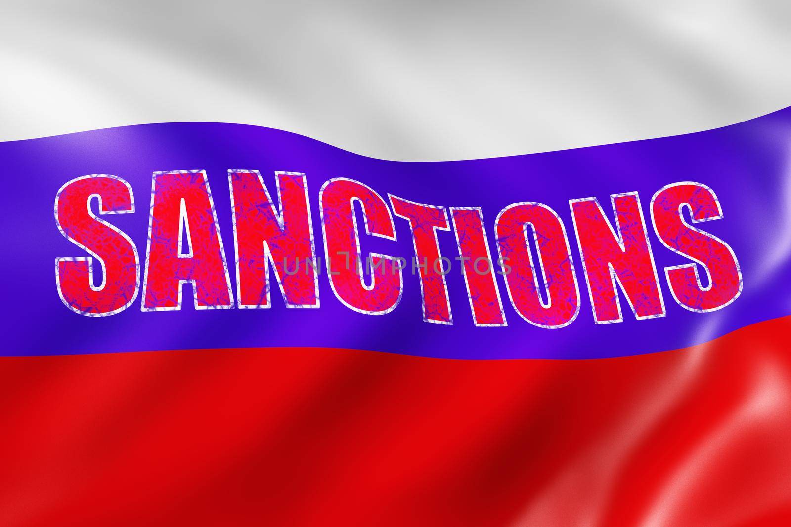 Russian flag with a red inscription - sanctions