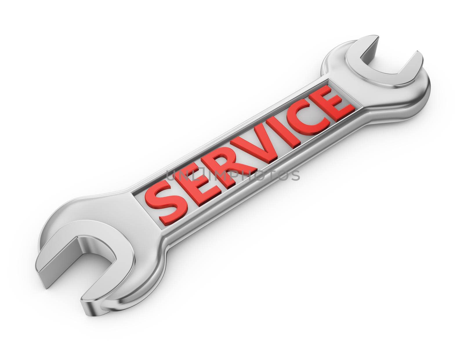 shiny metallic wrench with red inscription - Service