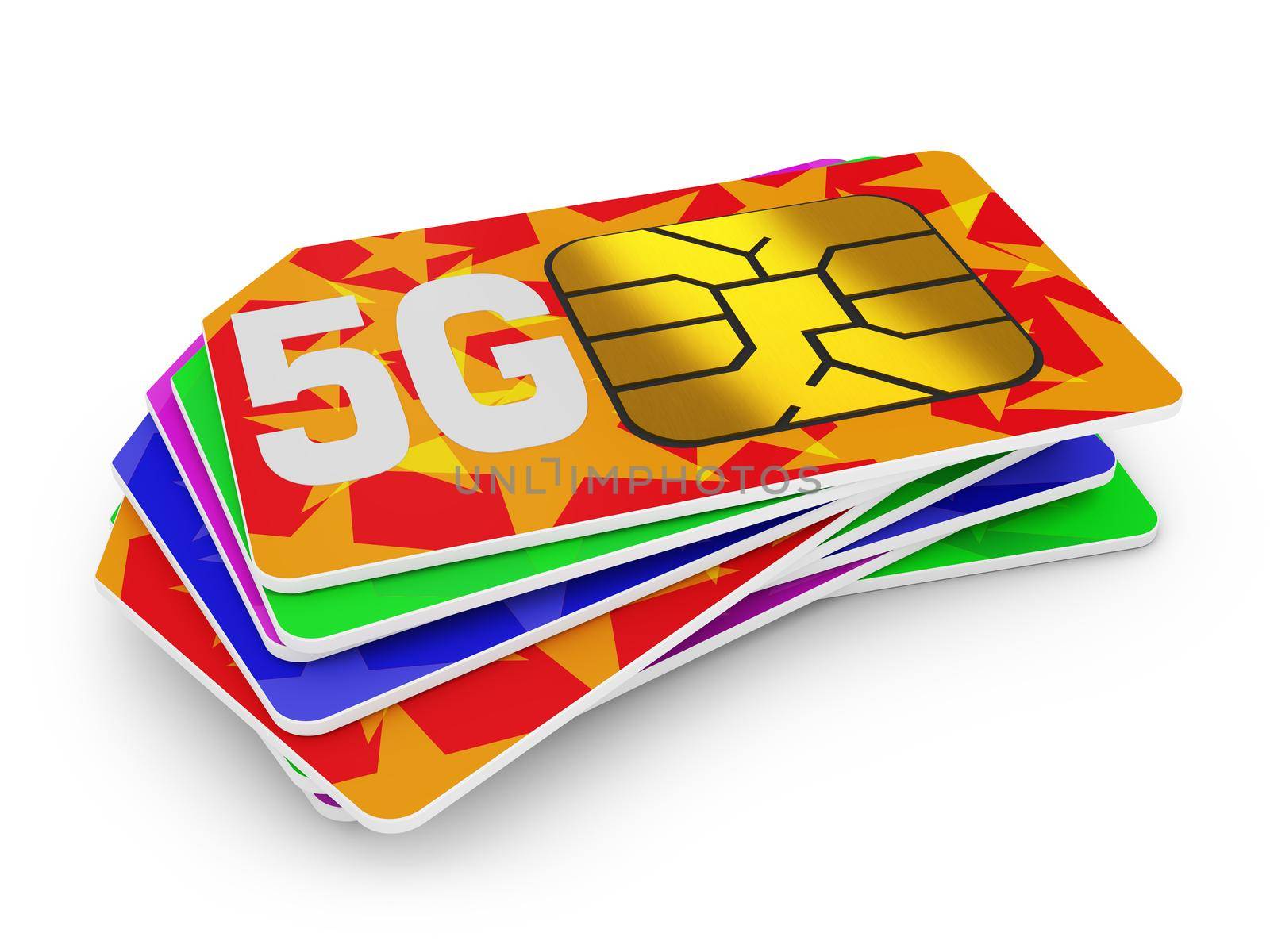 stack of sim cards with the inscription 5g on a white background