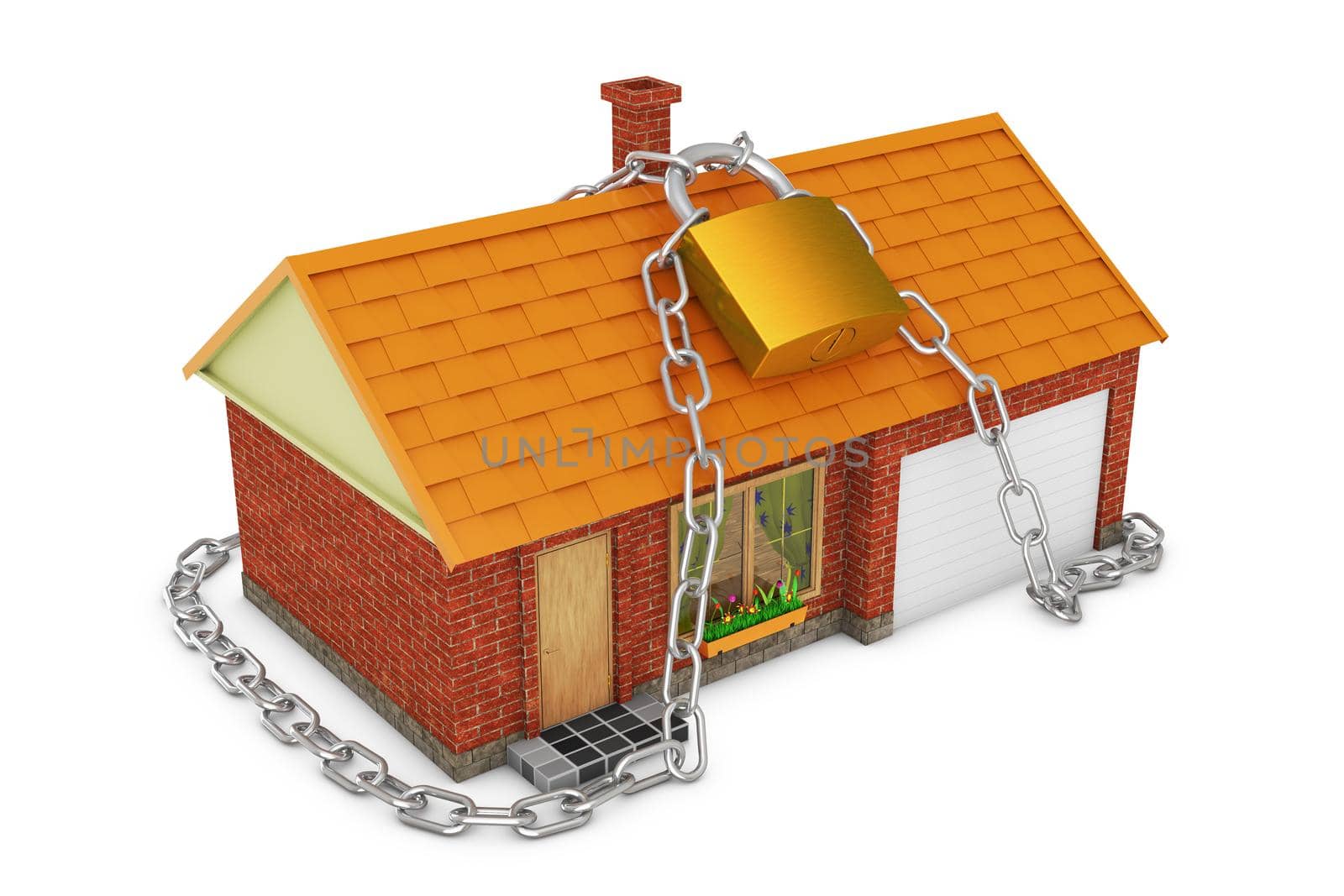 small house coiled chain with a lock