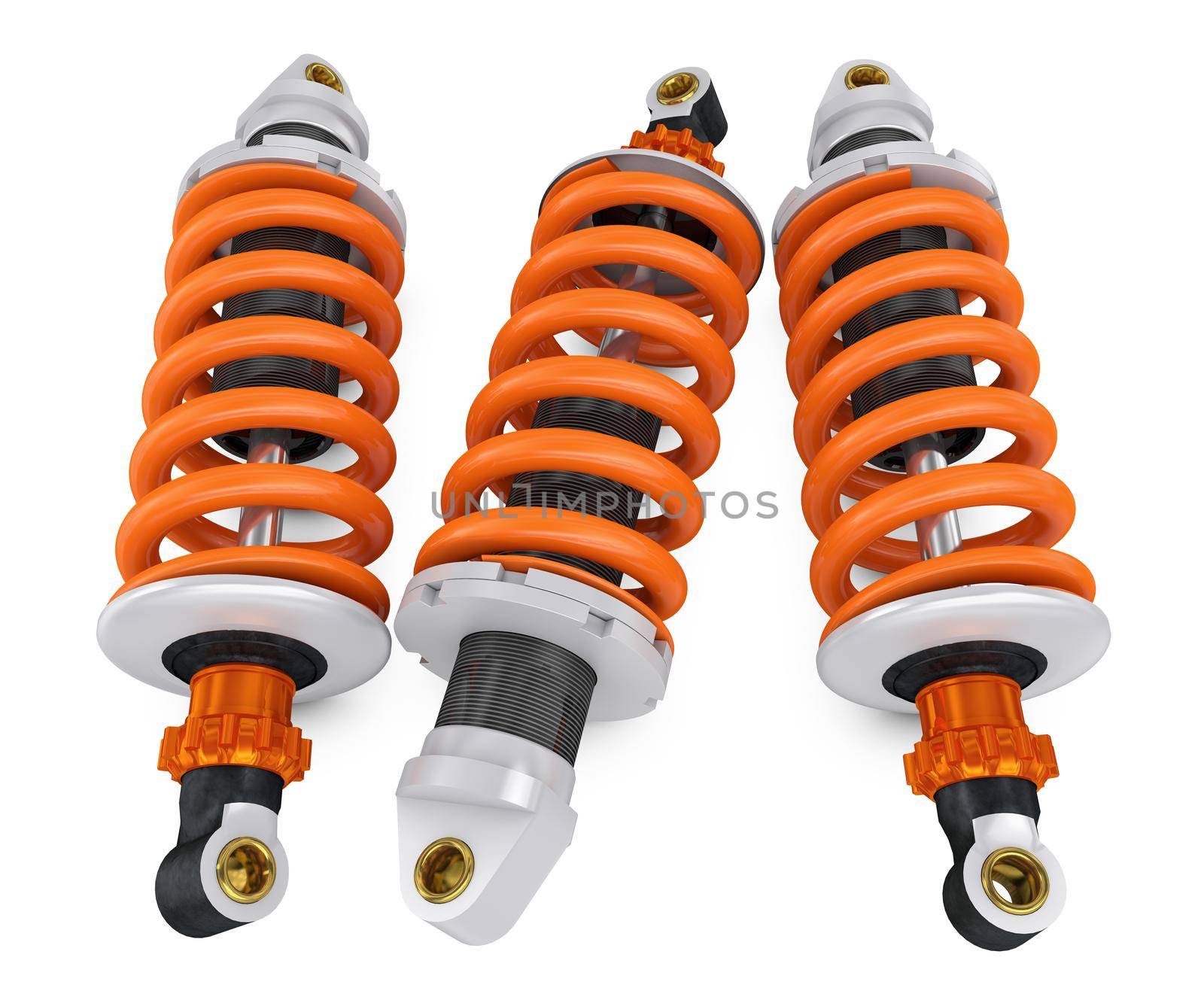 Three shock absorber on a white background