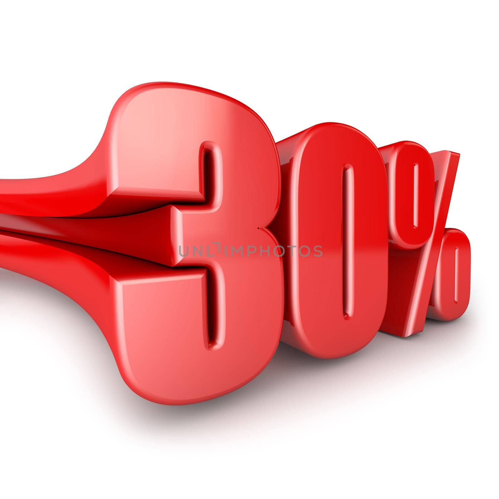 volumetric figure of thirty percent on white background