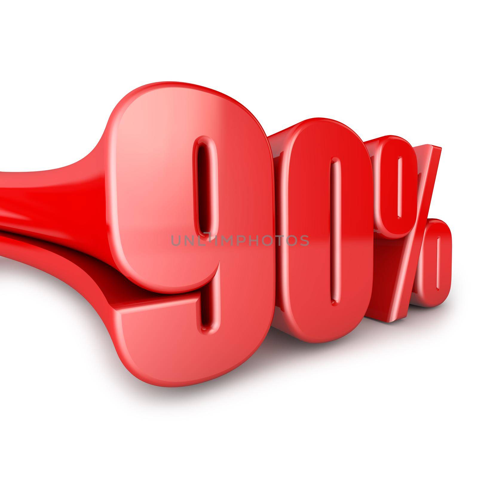 volumetric figure ninety percent on white background
