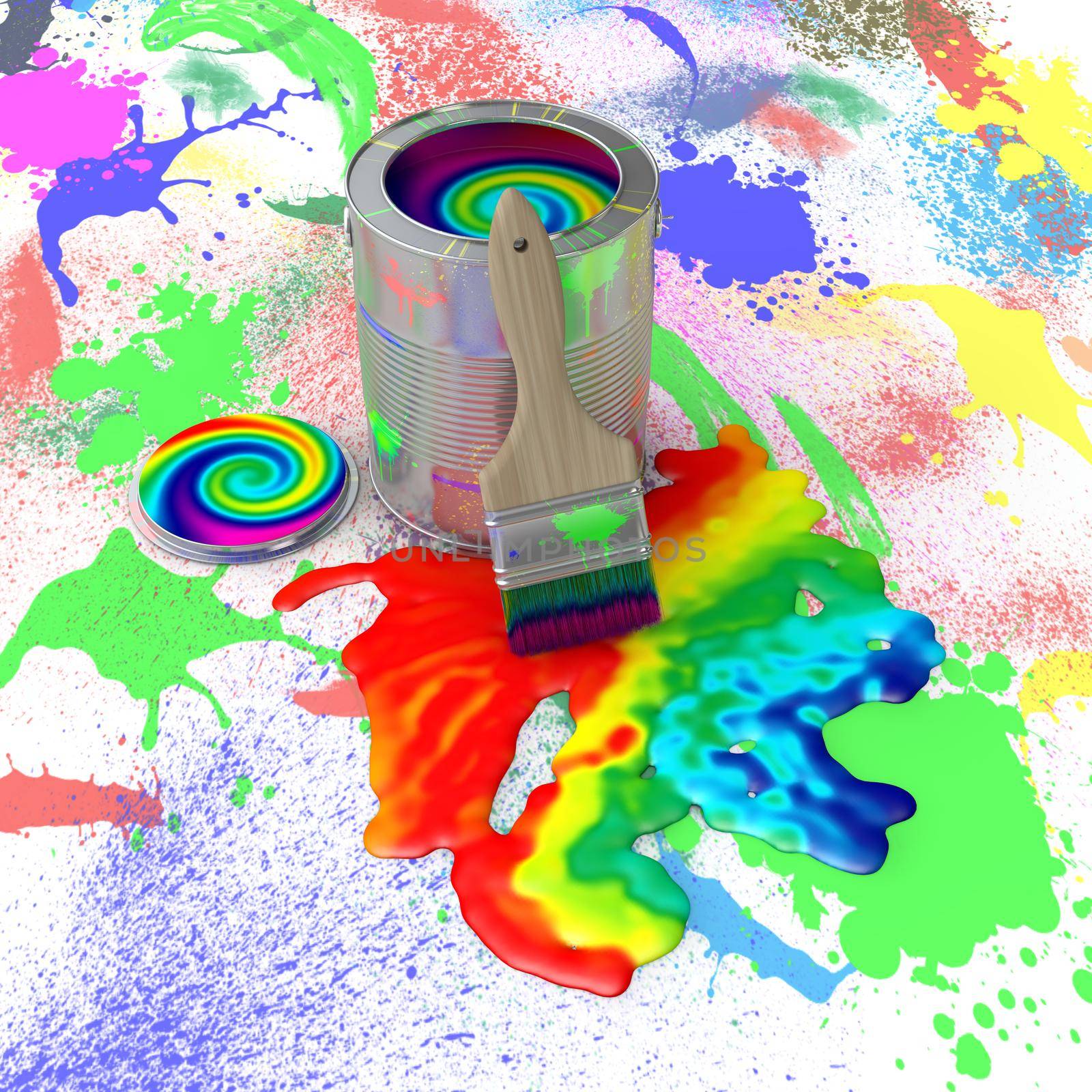 bank with colorful paint and brush on the background paint splashes