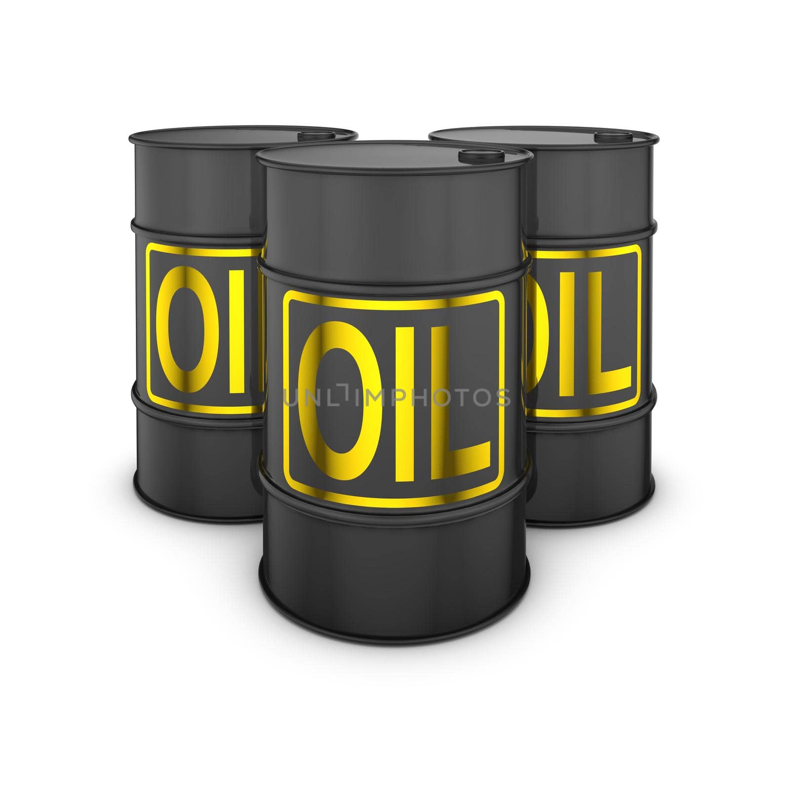 black barrels with gold inscription oil 3d render
