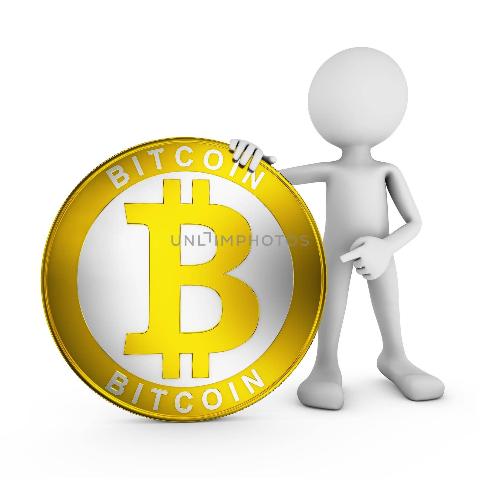 man with Bitcoin symbol on a white background