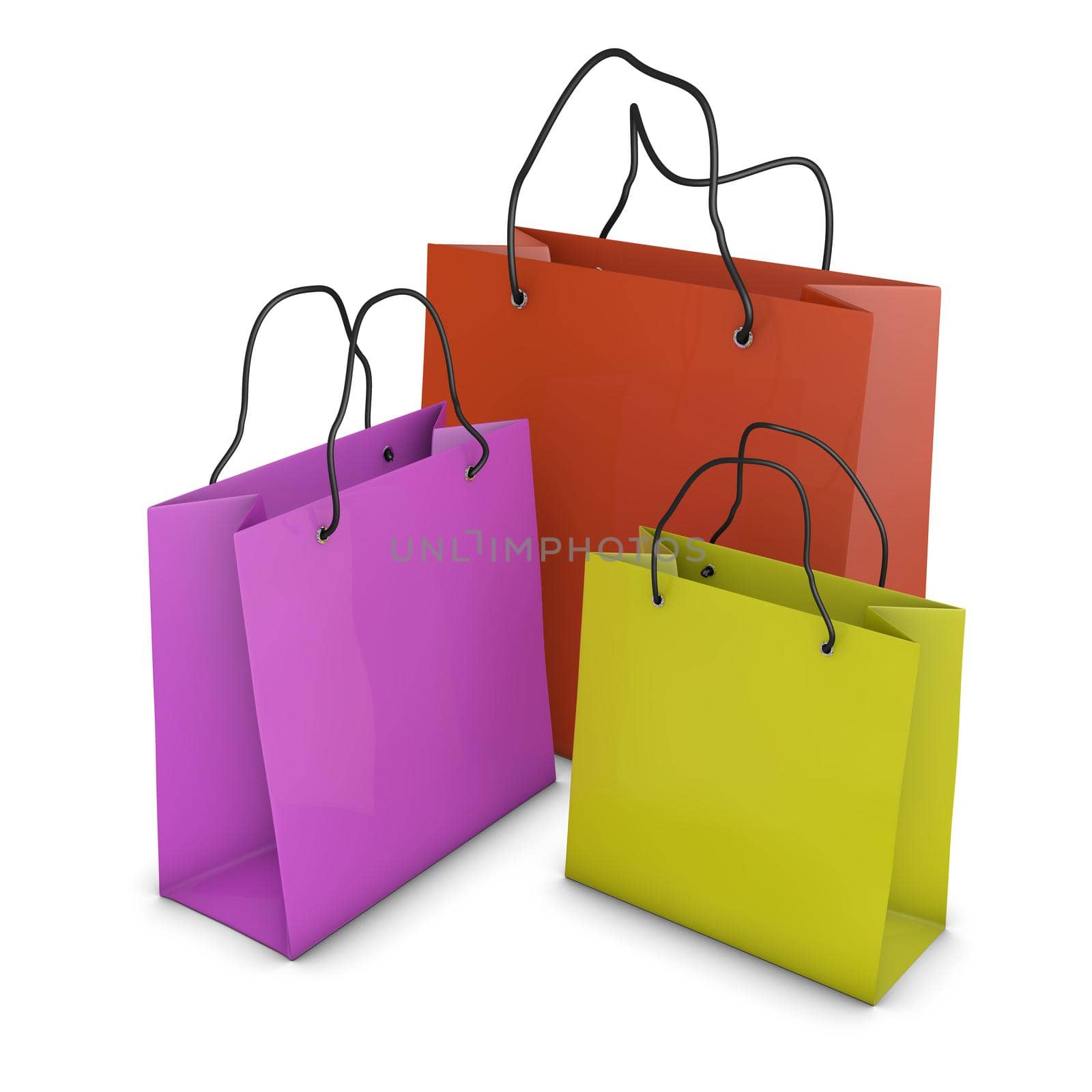 colored bags for shopping on a white background