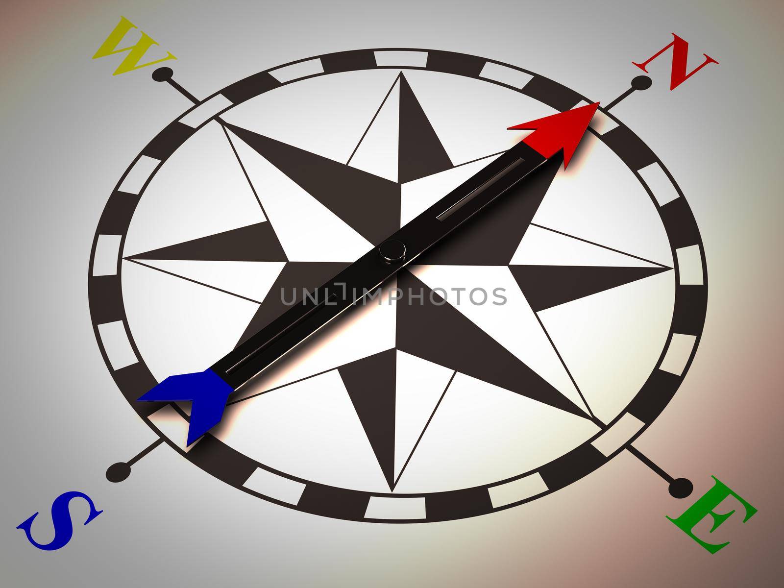 compass rose and red blue arrow points to the north