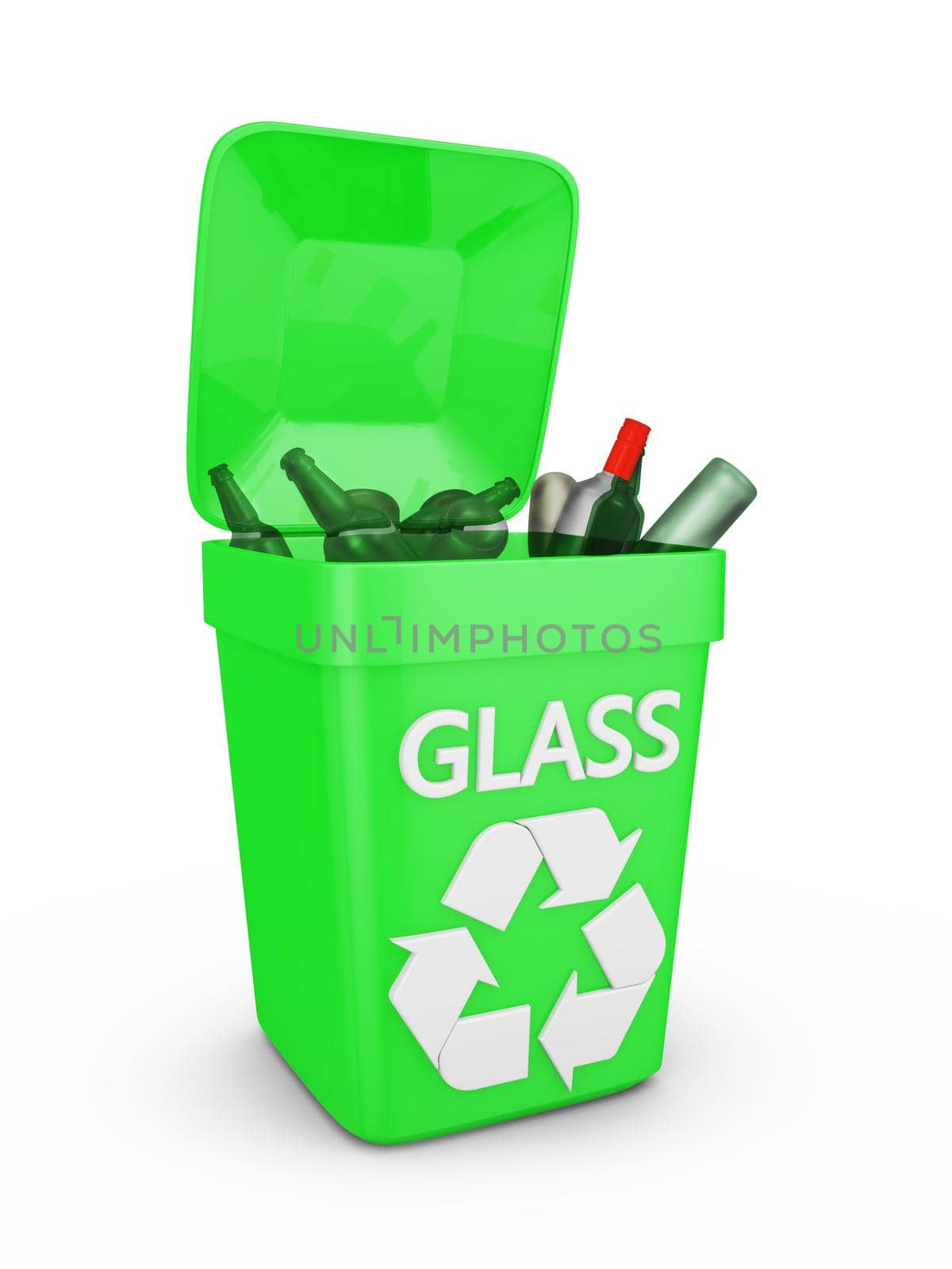 Waste container of glass on a white background