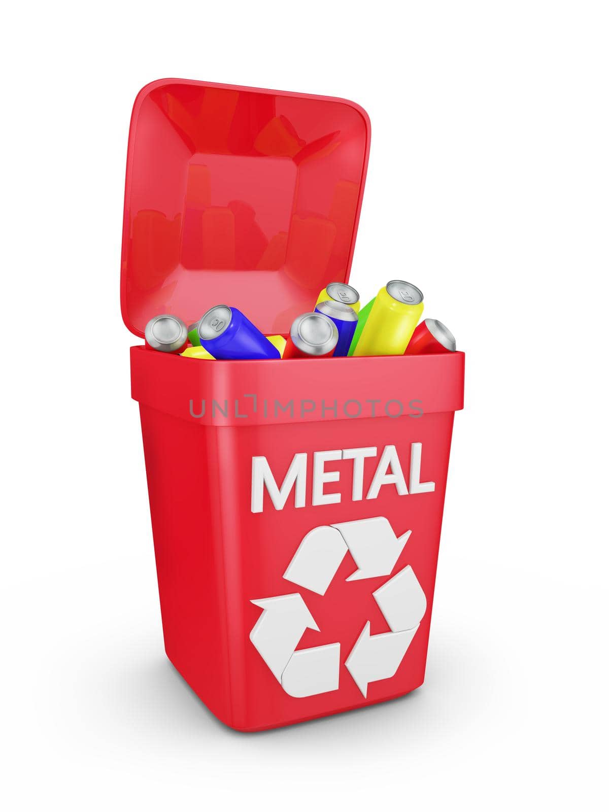 metallic waste container on a white background