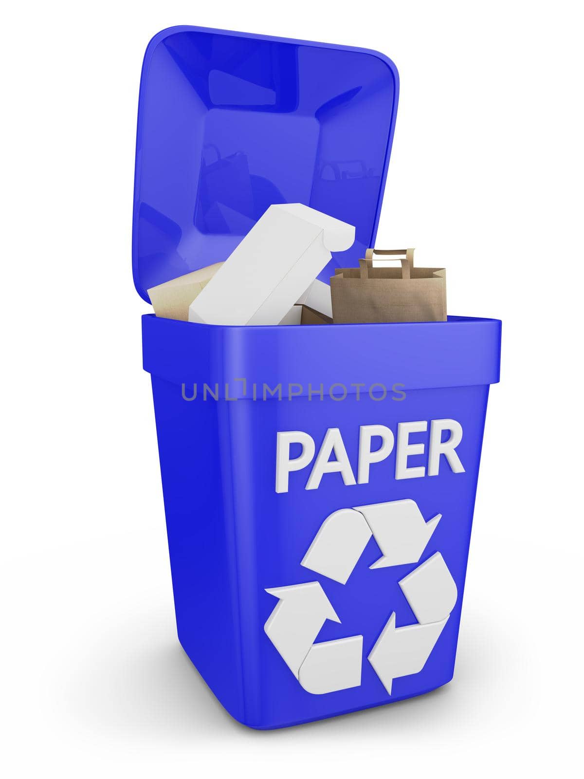 container for waste paper on a white background