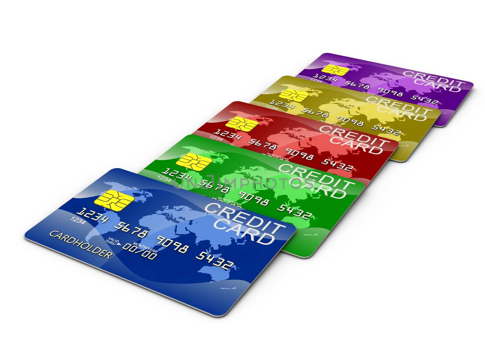 credit cards of different colors on a white background