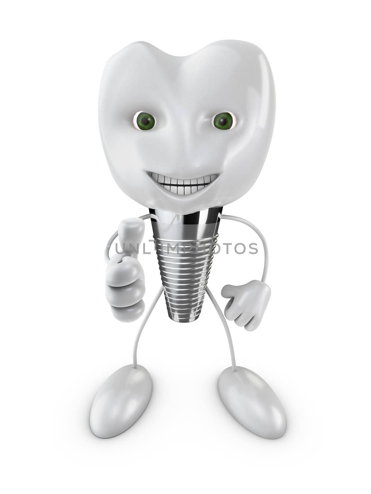 dental implant with the eyes indicates a hand gesture on white background