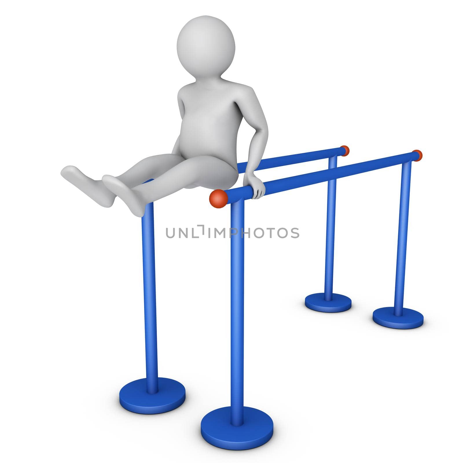 man doing Dips on the bars on a white background