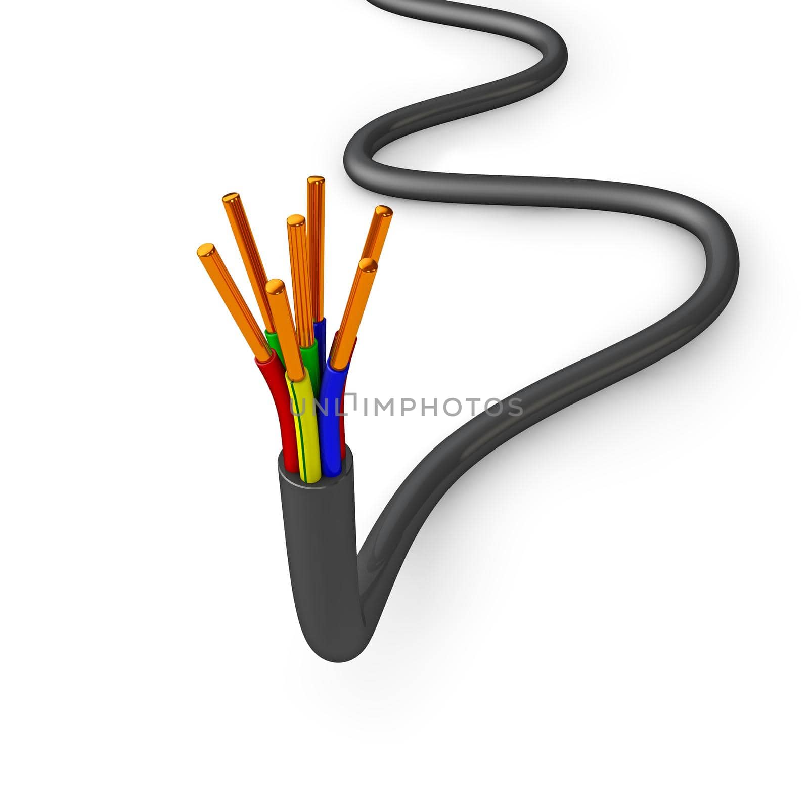 colorful copper electrical cable on white background