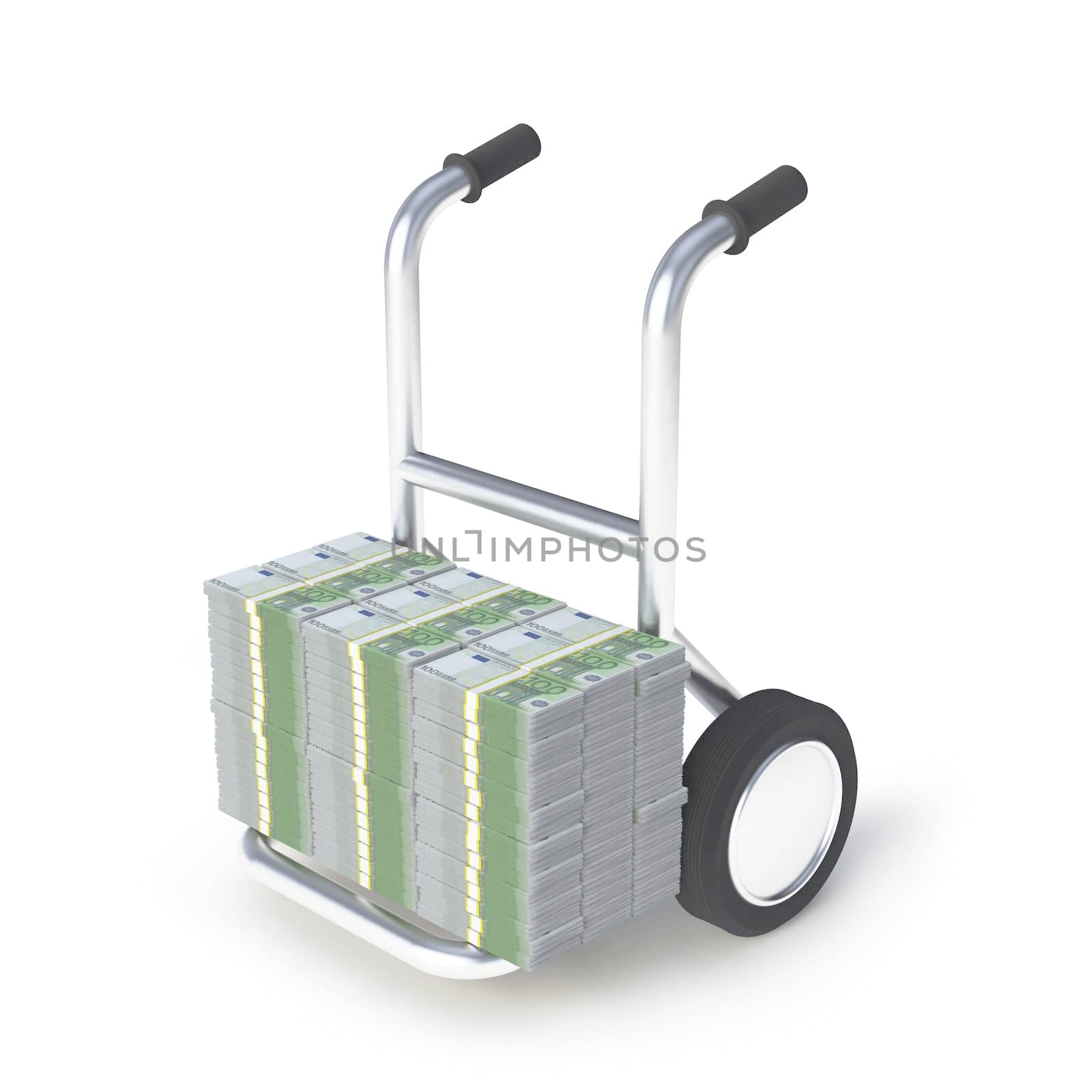 euro stack of banknotes on a trolley