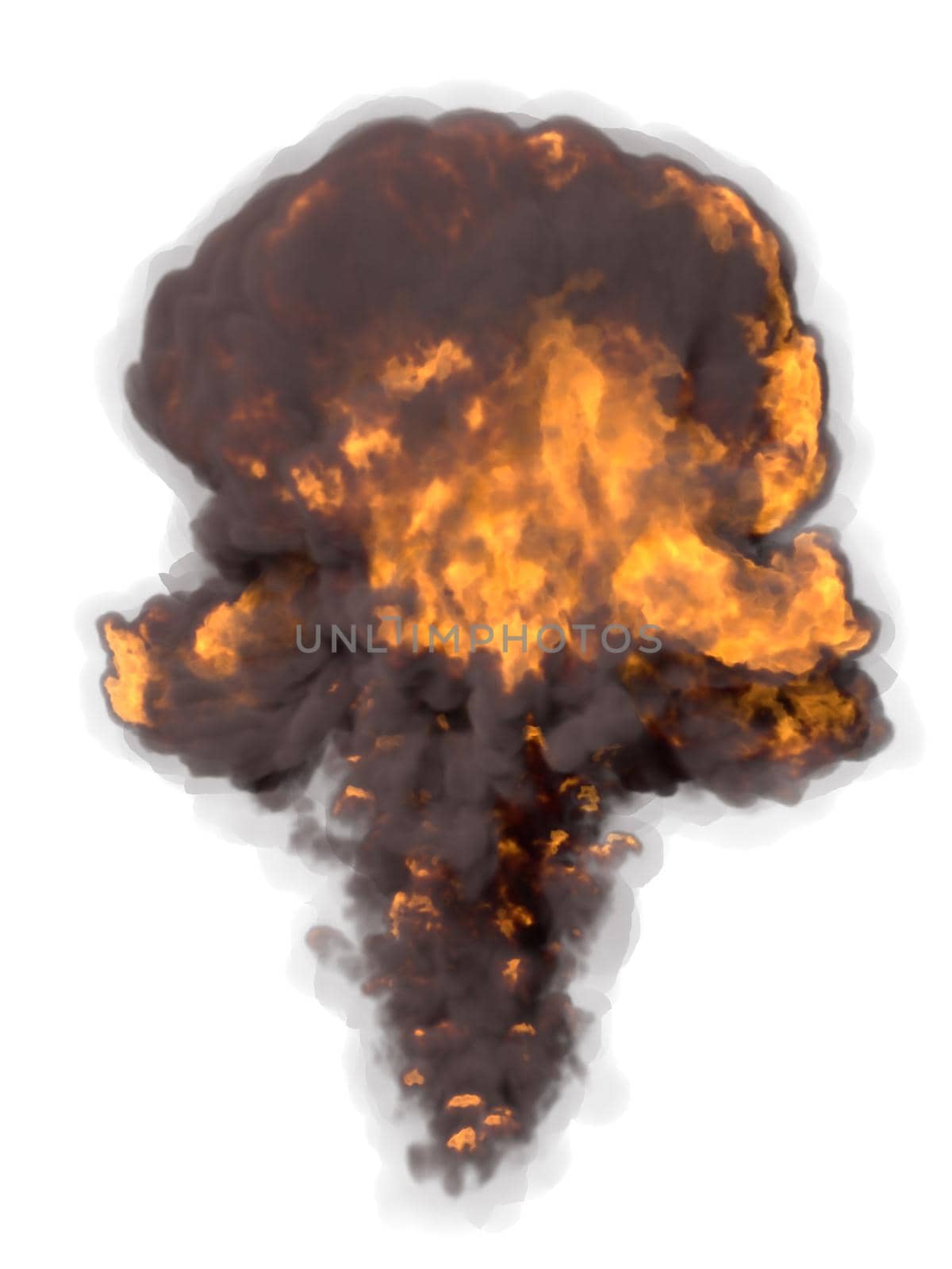 powerful fiery explosion on a white background