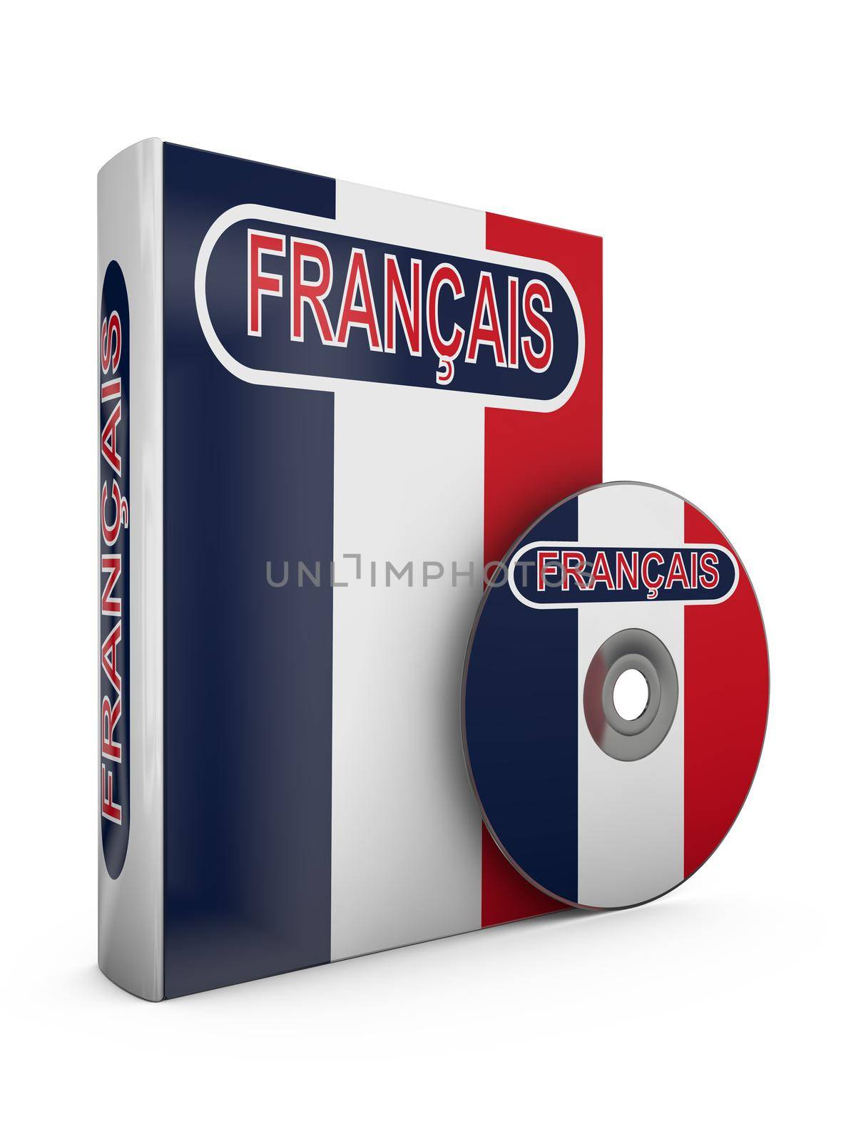book and a CD with the image of the flag of France and the inscription - French
